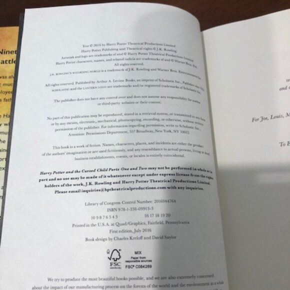 Harry Potter And The Cursed Child Parts 1 And 2 Hardcover Book - Picture 12 of 16